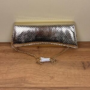 NINA Kallie Embossed Metallic Clutch Platino Gold Snake Small Handbag Crossbody